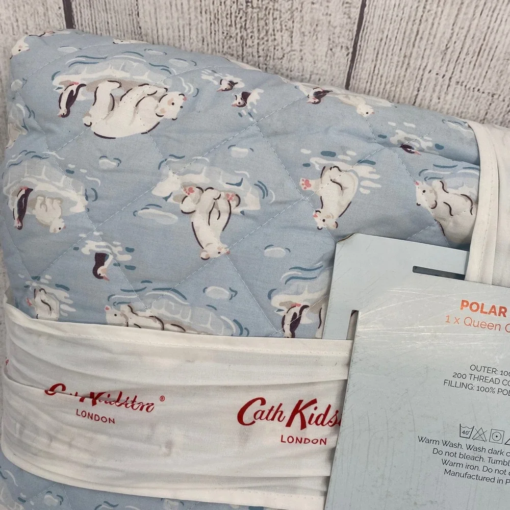 Cath Kidston Polar Ice Quilt Queen Blue Polar Bear Penguin Cotton Percale Winter